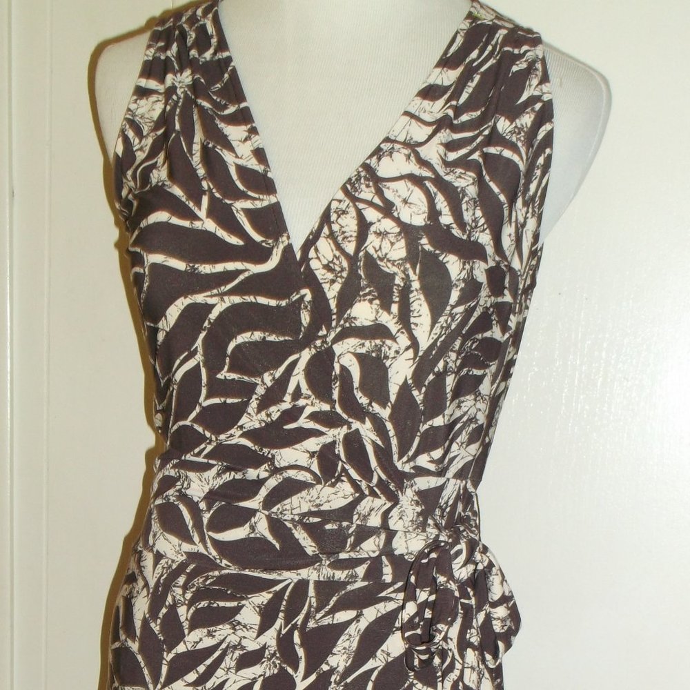 Jones New York Brn Midi Wrap Geo Print Dress S
